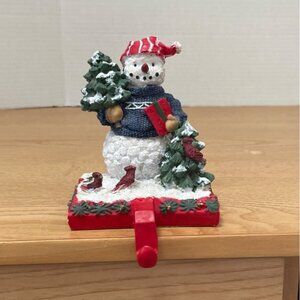 Vintage Snowman Christmas Stocking Hanger Holder Cast Iron Holiday Tree Gift 6in